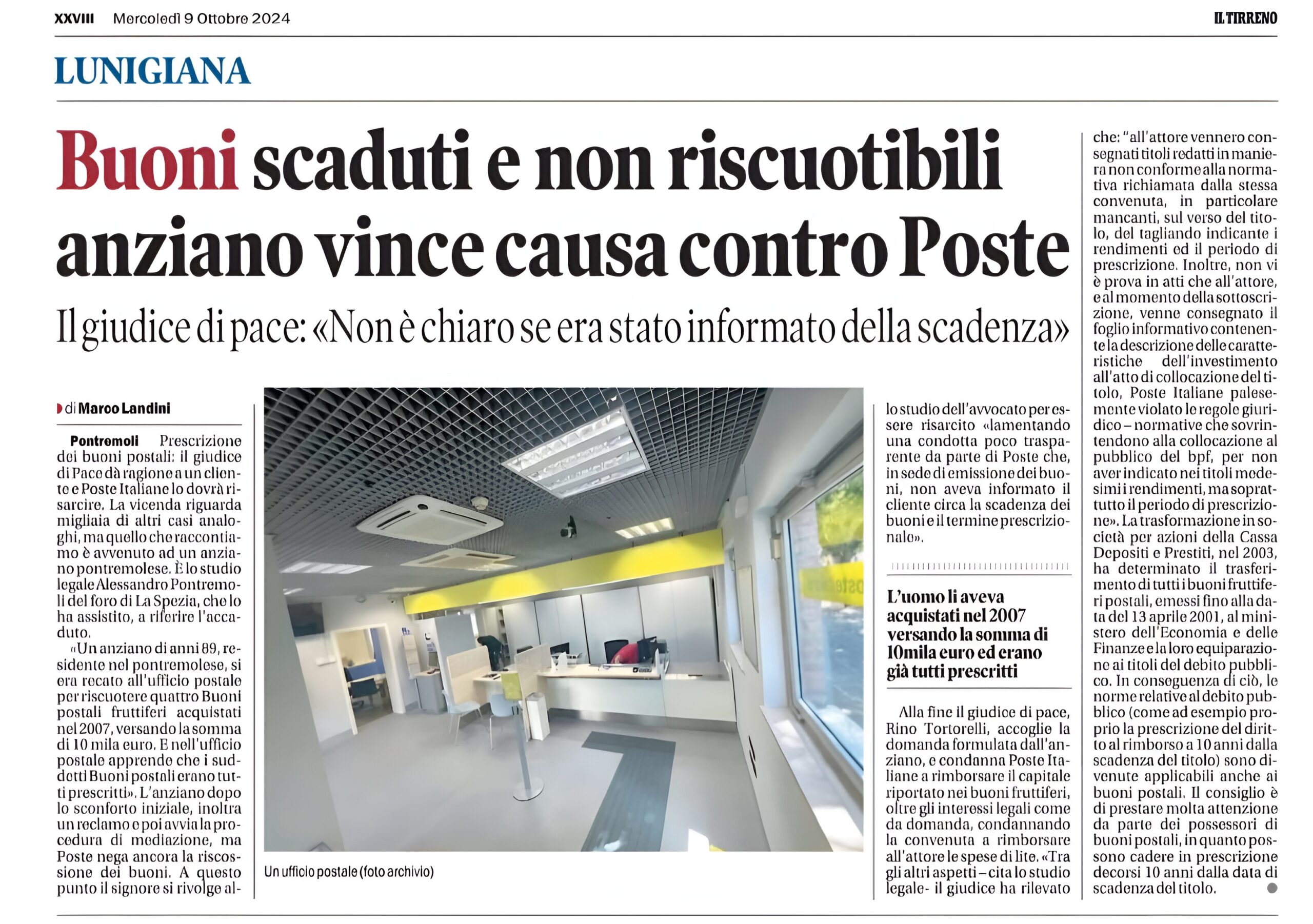 Buoni postali scaduti e risarcimento di 10.000 € di Poste Italiane